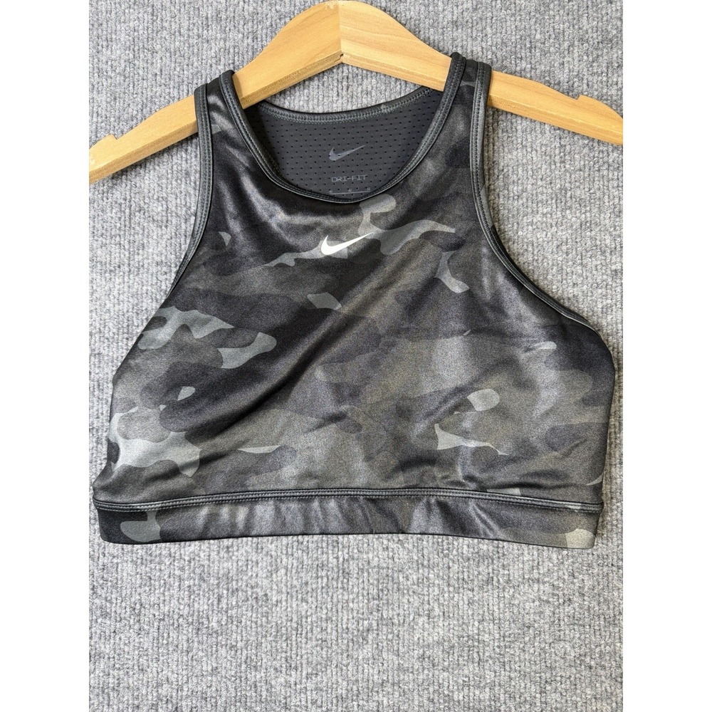 NIKE Dri FIT Sports Bra Womens Medium Black Camo Racerback Me